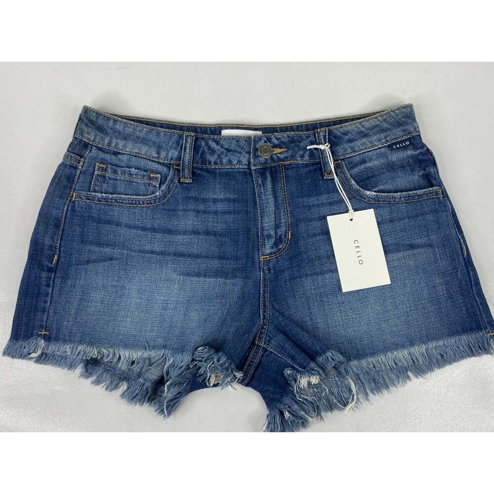 Cello Women Small Denim Shorts Blue Mid Rise Cutoff Frayed NWT
